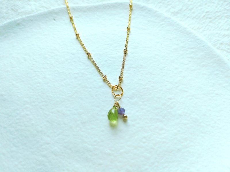 橄榄石 x 紫晶 水晶颈链项链 . 天然石首饰珠宝 . 日式风格水晶 - 项链 - 宝石 