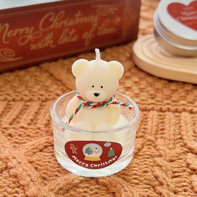 圣诞礼盒 小熊香氛蜡烛玻璃杯 迷你熊造型蜡烛 香氛茶蜡附包装 - 蜡烛/烛台 - 蜡 