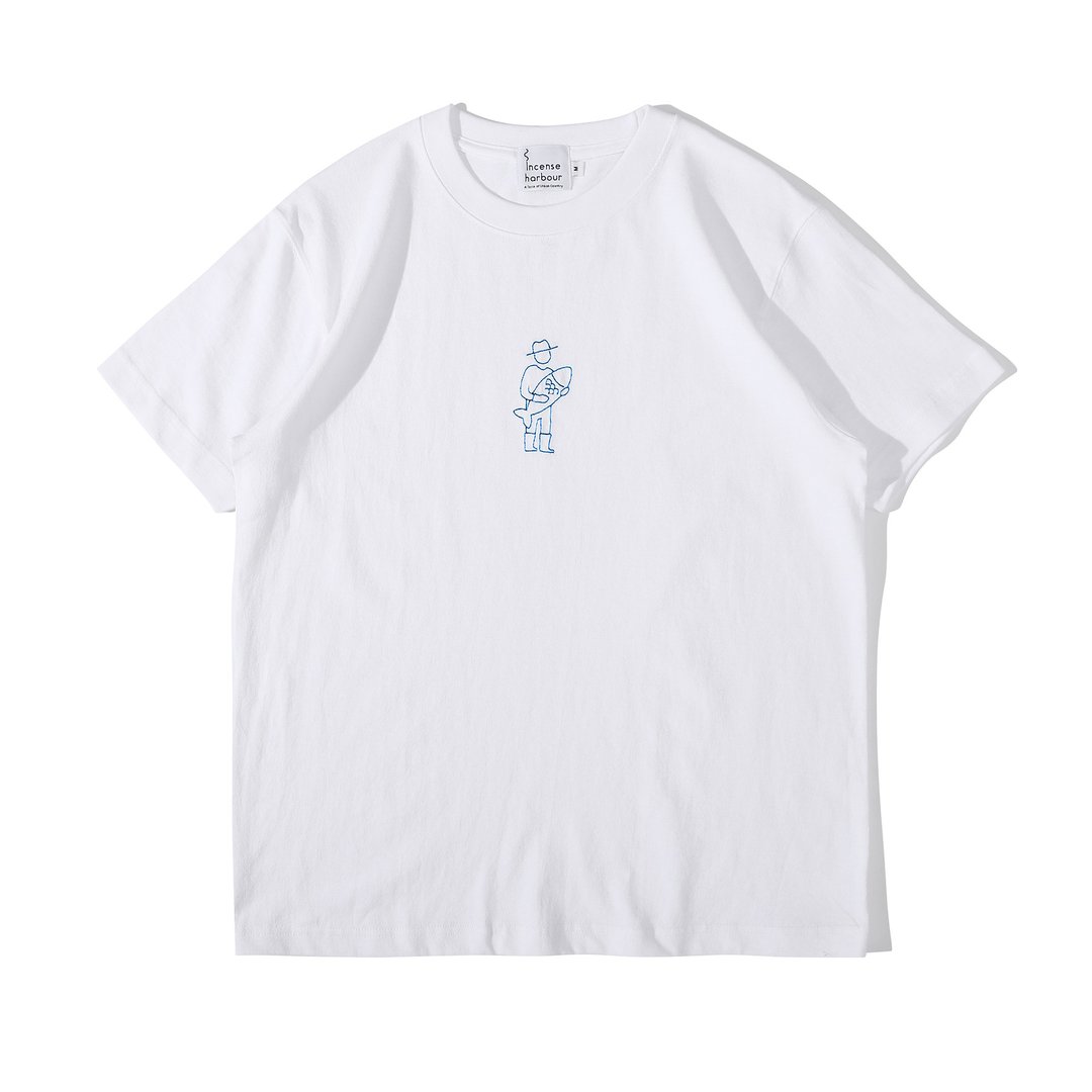 Incense Harbour 美国纯棉 渔夫图案 无缝白T-shirt T恤 - 中性连帽卫衣/T 恤 - 棉 白色