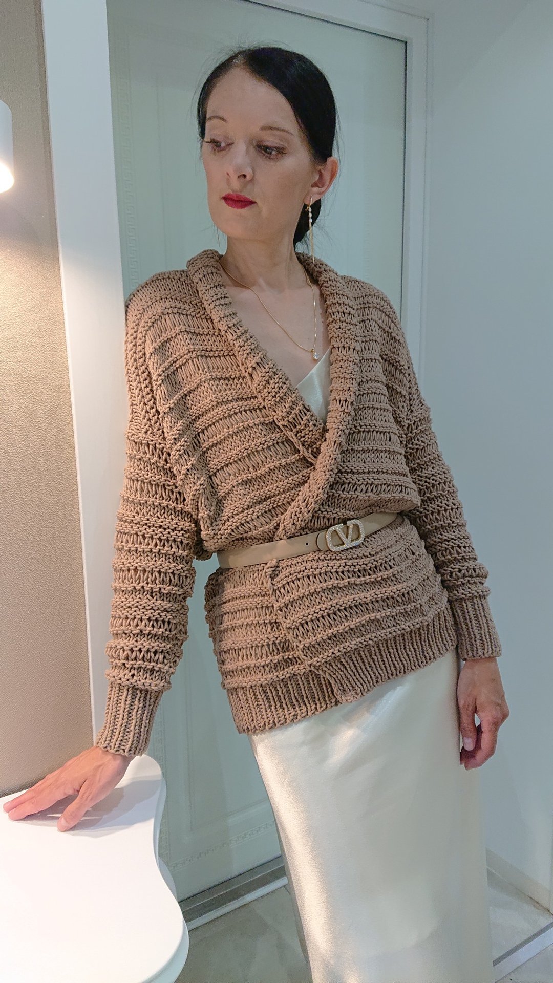 Rib knit cardigan sweater for women Brown hand knit kimono cardigan with belt - 女装针织衫/毛衣 - 棉 