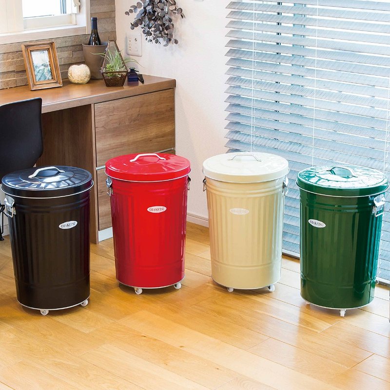 日本 OBAKETSU 手工制附轮垃圾桶 33L 储物桶 收纳桶 - 垃圾桶 - 不锈钢 银色