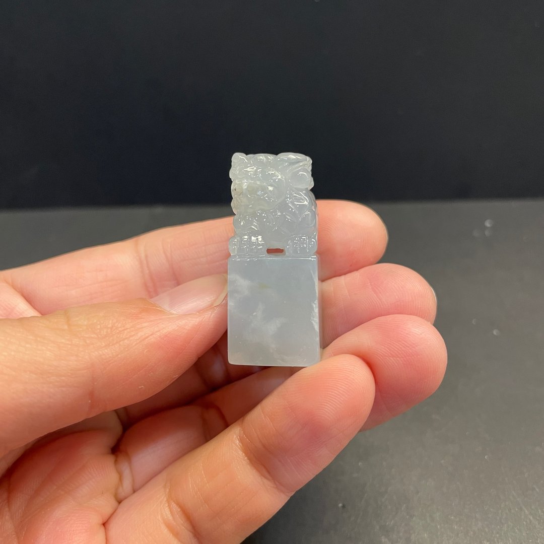 瀚玉珠宝 天然A货翡翠印章 白冰貔貅方章 印纽 印章 缅甸玉印 - 其他 - 玉石 