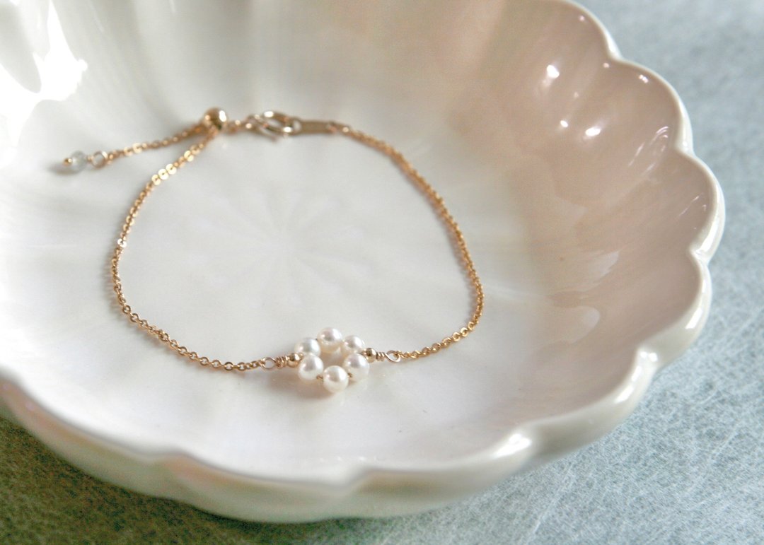 甜甜圈圈 可调式手围 珍珠手链 - 手链/手环 - 珍珠 白色