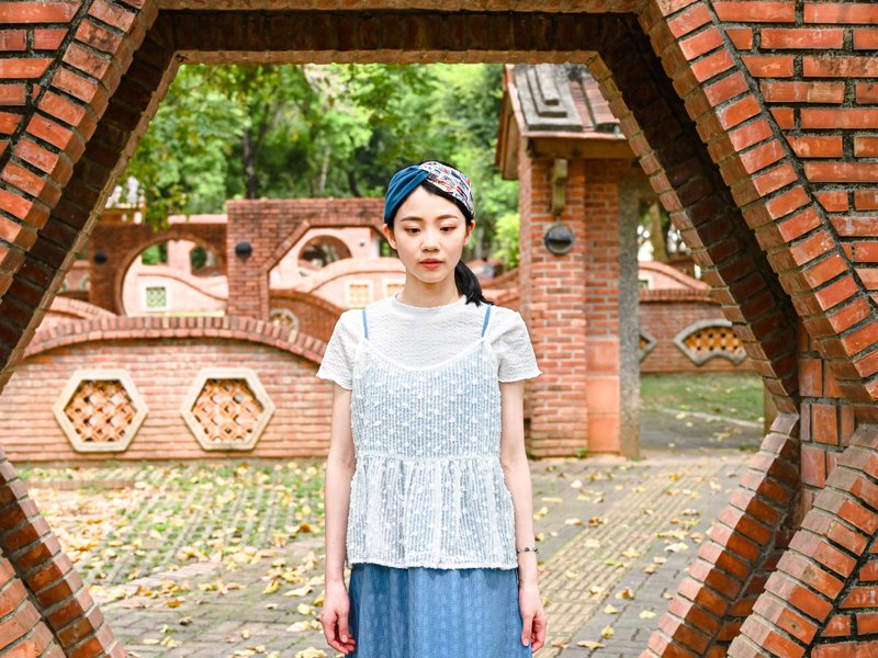 双拼发带 / 白白花油 - 蓝 - 发带/发箍 - 棉．麻 蓝色