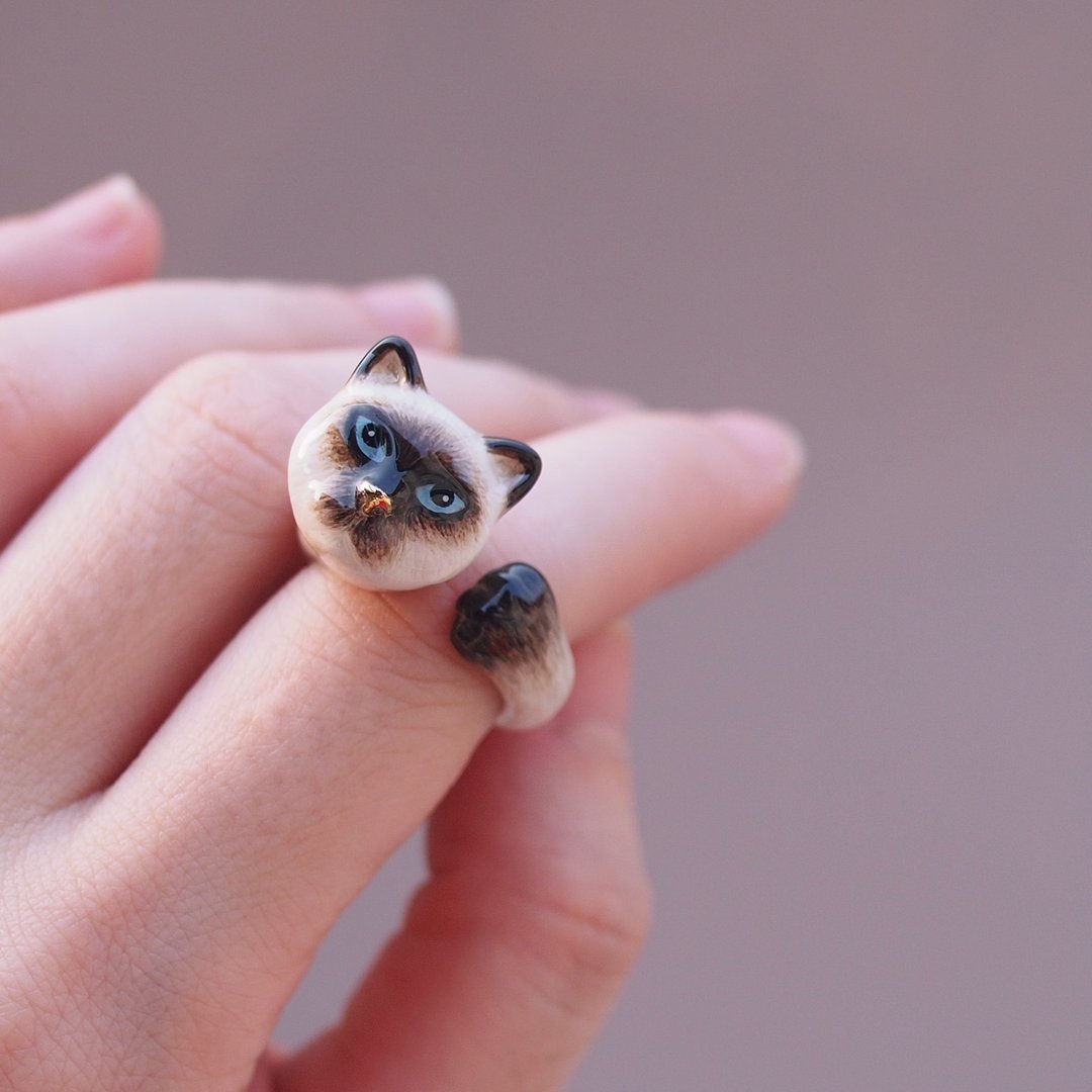 Cat Hugging Ring, Seal Point - 戒指 - 铜/黄铜 咖啡色