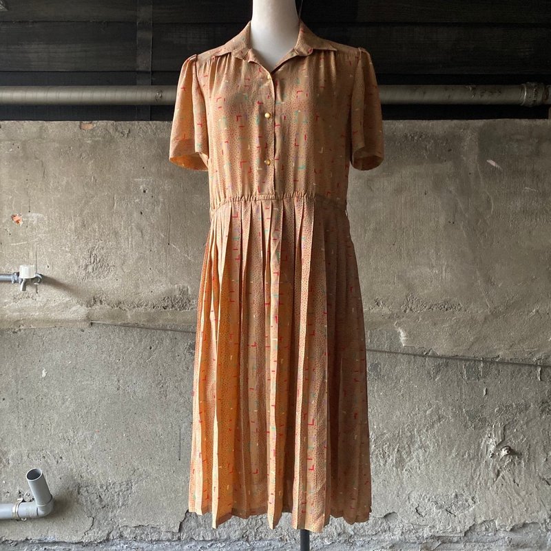 --两光师古着--浅橘色百折元气洋装 - 男装衬衫 - 其他材质 橘色
