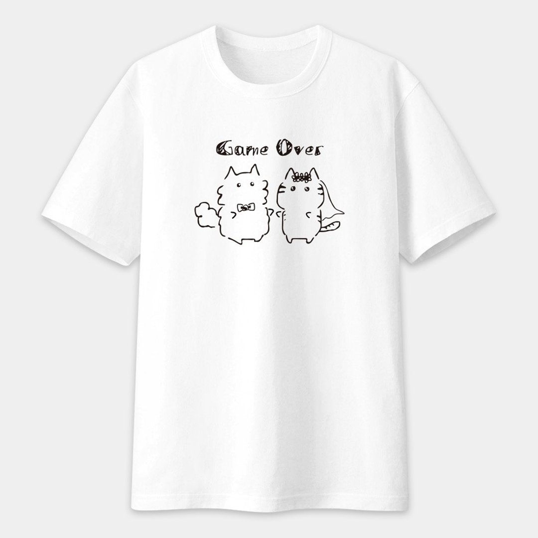 Game Over 猫咪新郎新娘 中性短袖T恤 纯绵T 圆领上衣 PU015 - 女装 T 恤 - 棉 灰色