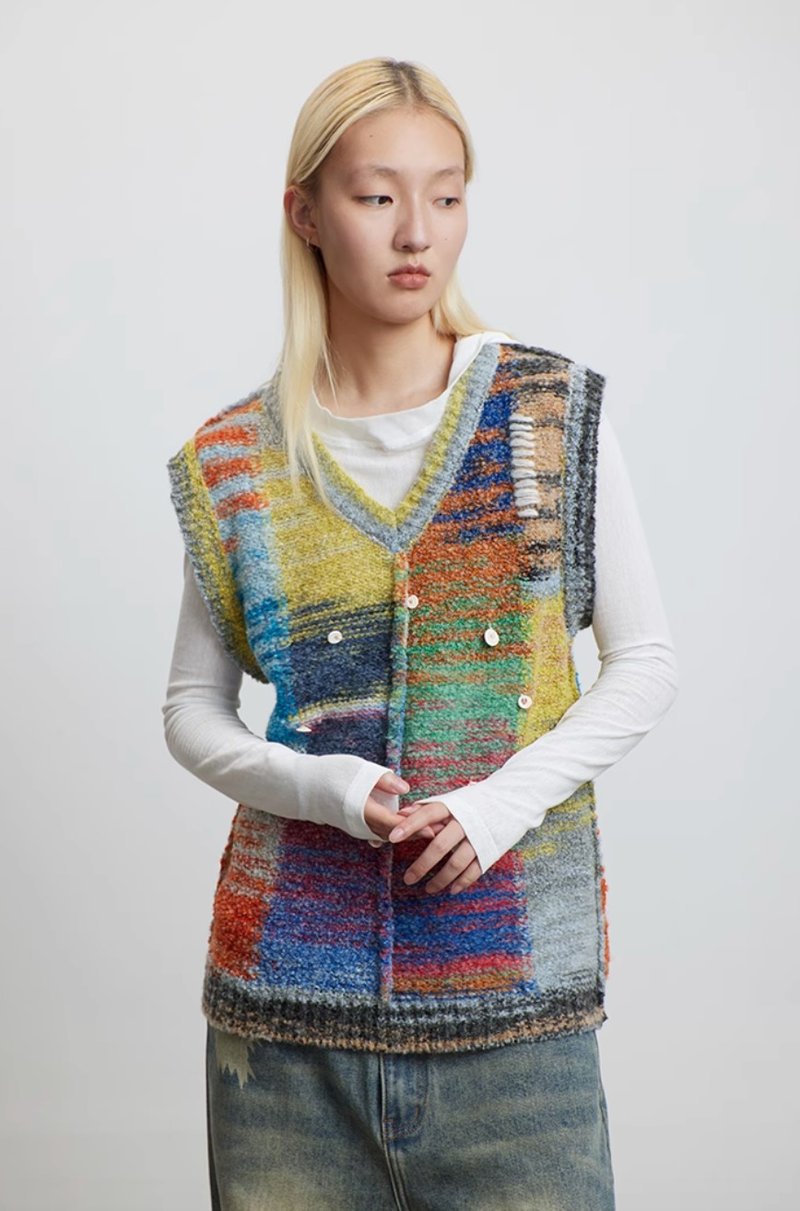 Color Knitting Vest 油彩圆圈针织背心 - 女装背心 - 其他材质 多色
