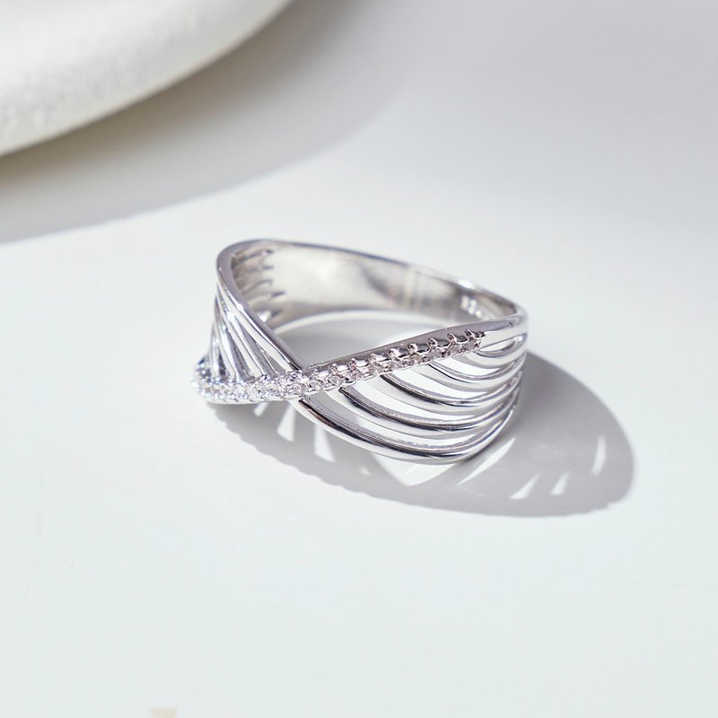 X波浪镂雕镶钻戒指 - 戒指 - 铜/黄铜 