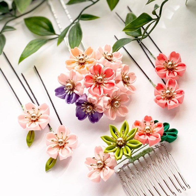 Sakura Tsukushi no Kanzashi Hair Ornament Knob Work Graduation Ceremony Entrance Ceremony Kimono - 发饰 - 棉．麻 