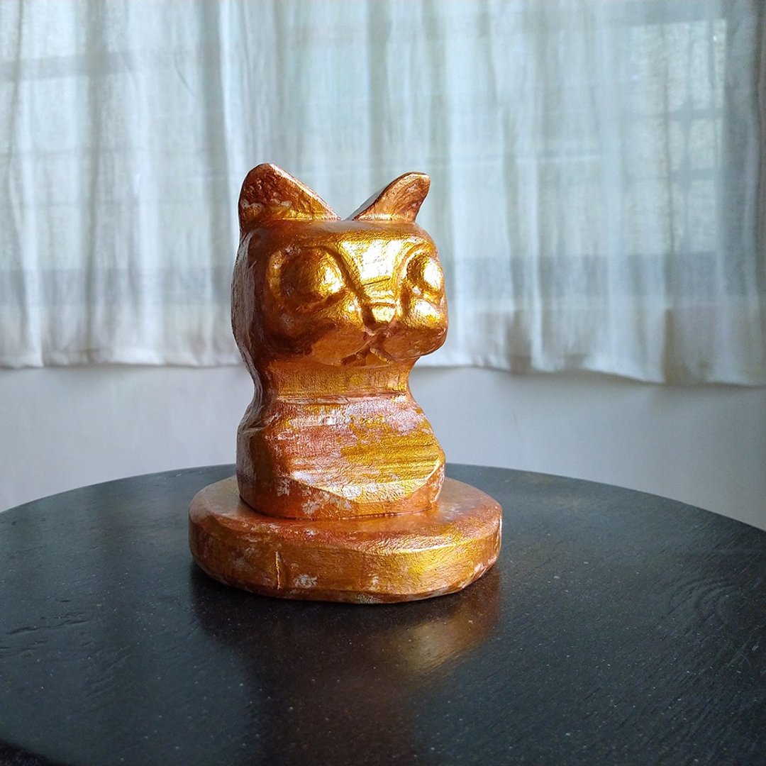 猫半身雕塑像 - 手工雕刻的独特美感摆饰 - 摆饰 - 木头 