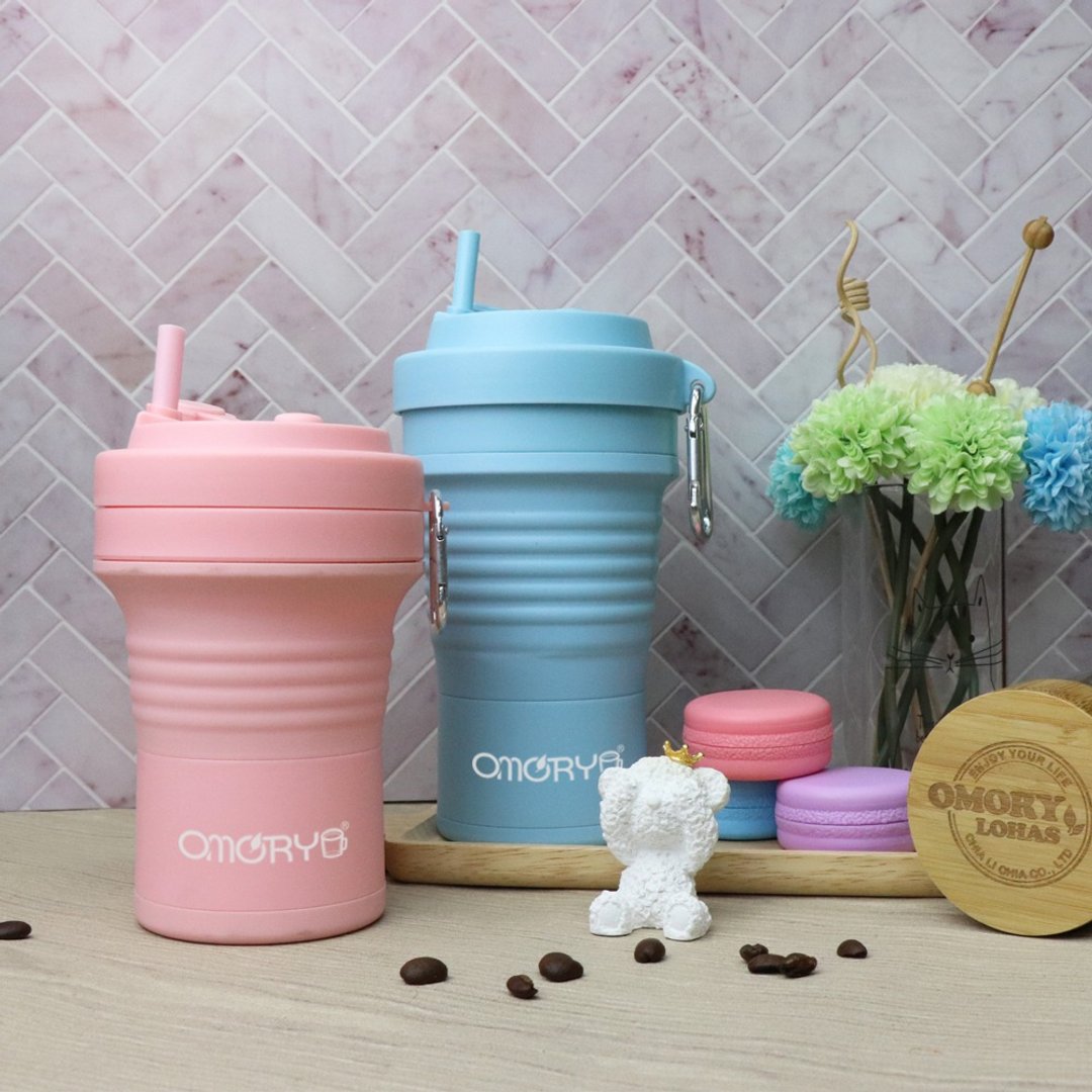 【OMORY】可挂式便携硅胶折叠随行杯550ML(附吸管)-多色任选 - 水瓶/水壶 - 硅胶 多色