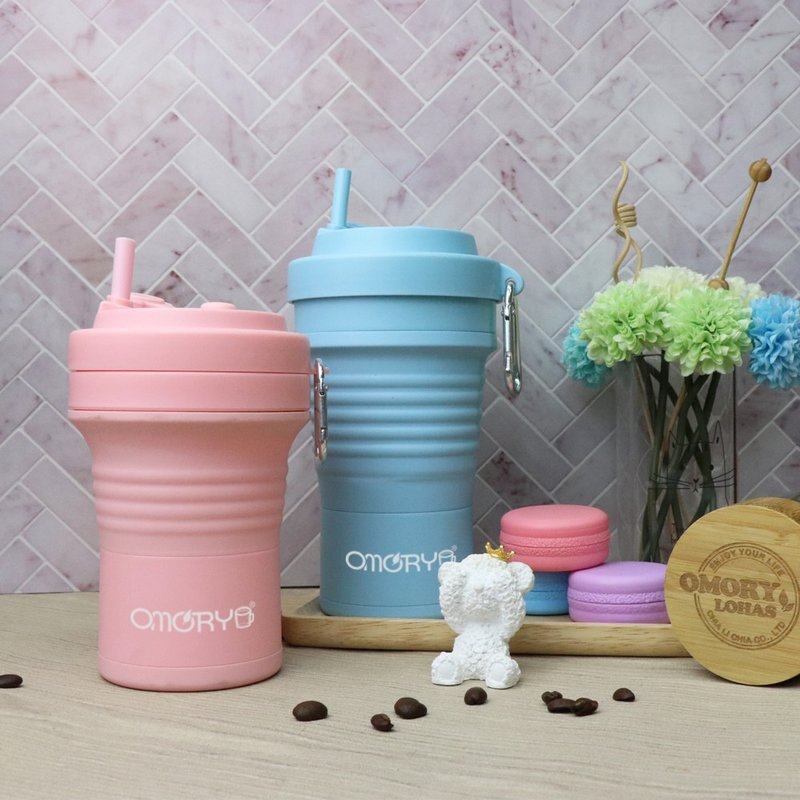 【OMORY】可挂式便携硅胶折叠随行杯550ML(附吸管)-多色任选 - 水瓶/水壶 - 硅胶 多色