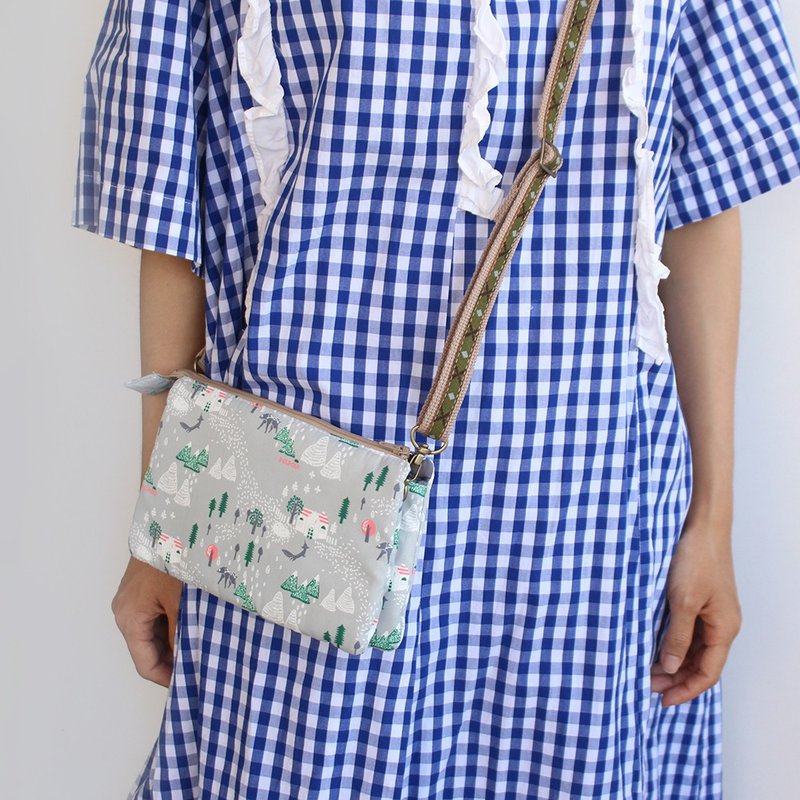 动物森林防泼水三层斜背包/手机包 收纳袋 - 侧背包/斜挎包 - 棉．麻 灰色