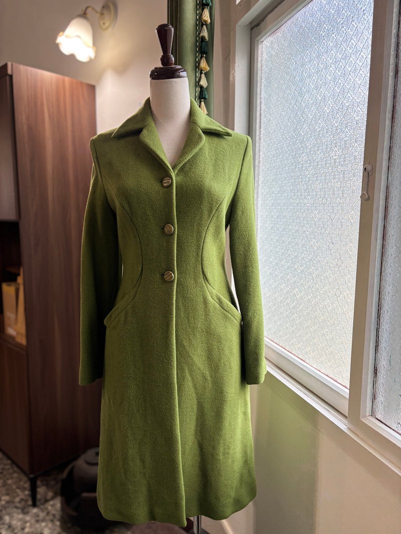 草绿修身毛料魔法师小版型古着大衣 - 女装休闲/机能外套 - 羊毛 绿色