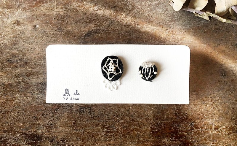 【黑色宇宙森林】刺绣耳环 - 耳环/耳夹 - 其他人造纤维 黑色