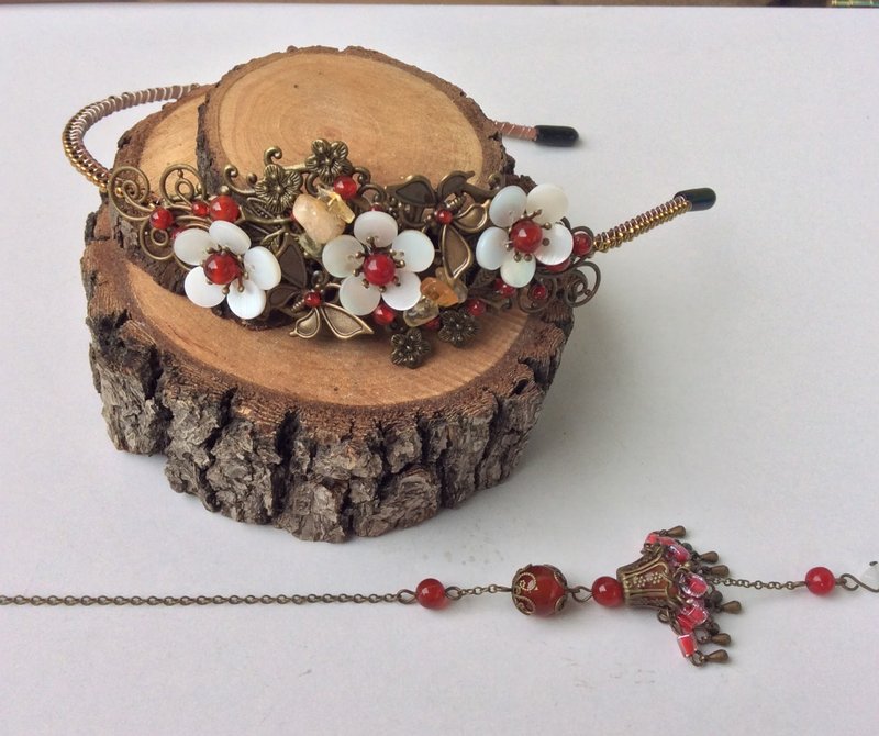 喵手作~原色贝壳梅花发箍/青铜 - 发饰 - 其他材质 白色