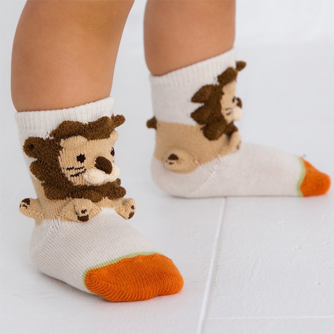 1212251 Animal 3D Socks Lion Lion Pop-up Socks Made in Japan Off-White / Blue XS 9cm ~ 12cm S 13 ~ 16cm - 婴儿袜子 - 棉 白色