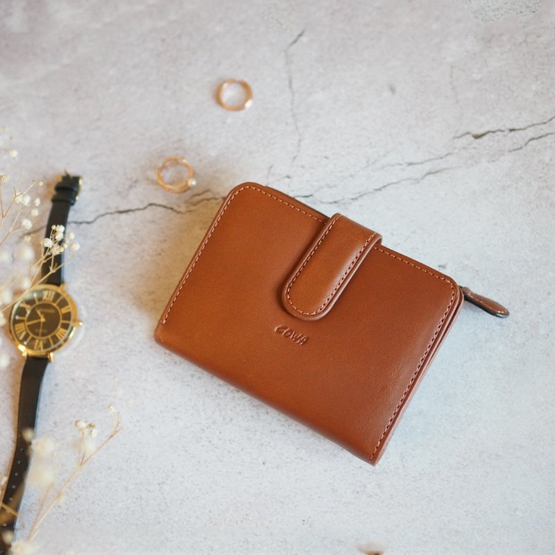 单皮扣短夹 - 皮夹/钱包 - 真皮 咖啡色