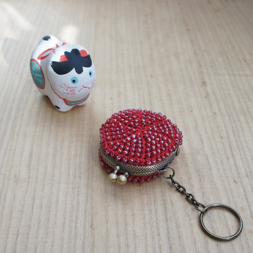 Ba-ba handmade ☆ beads crochet mini-coinpurse (No. 776) - 皮夹/钱包 - 其他材质 红色