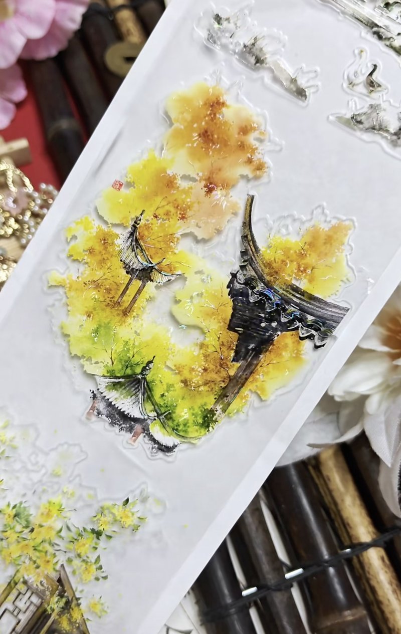 庭深幾許 四季彩る東方庭園 PET 貝殼光 割型貼紙卷 (kiss-cut) - 纸胶带 - 其他材质 多色