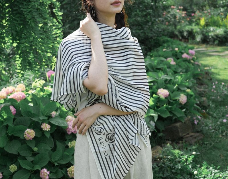 【后花园】 山茶花条纹/雪纺防晒百搭真丝 - 丝巾 - 丝．绢 多色