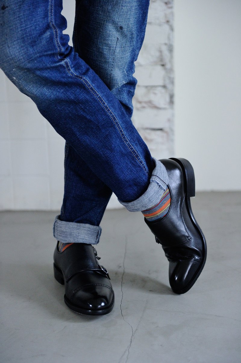 横饰雕孔双扣孟克鞋 经典黑 绅士鞋 皮鞋 男 - 男款皮鞋 - 真皮 黑色