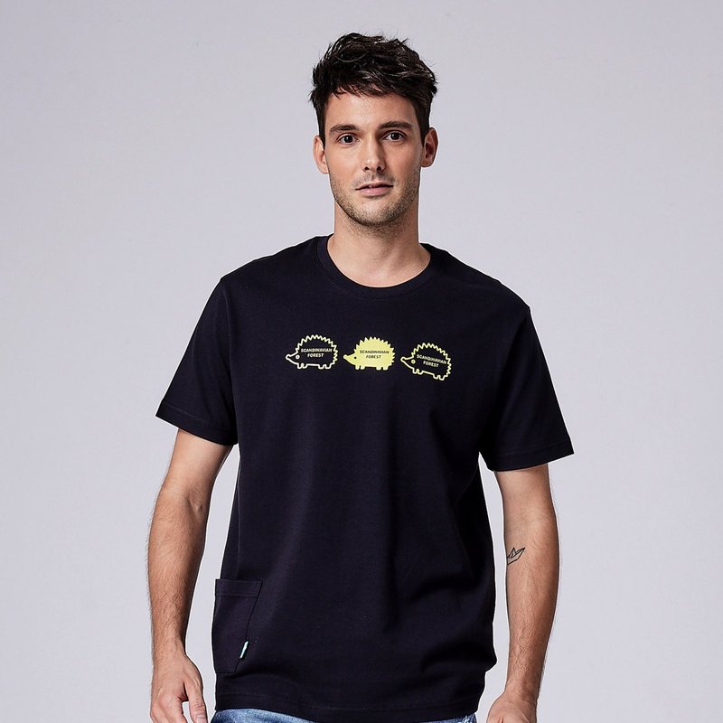 三只小刺猬口袋100%纯棉短T-百搭黑(黑) - 男装上衣/T 恤 - 棉．麻 