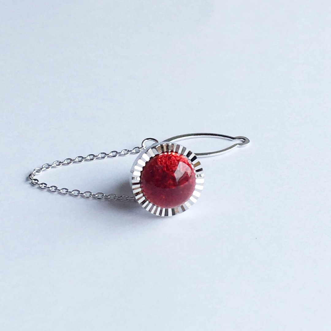 Diamond cut [Garnet] Cloisonne tie tack lapel pin, pure silver cloisonne - 领带/领带夹 - 其他材质 红色
