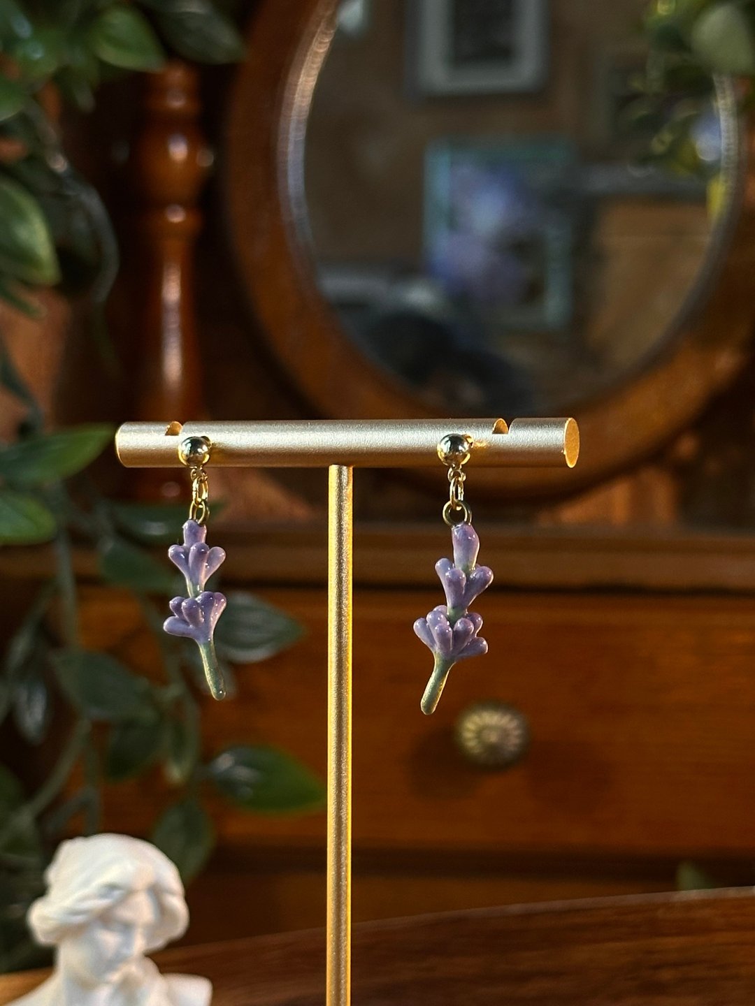Specimen No.33 Lavender 薰衣草花枝 925 银耳针 - 耳环/耳夹 - 陶 紫色
