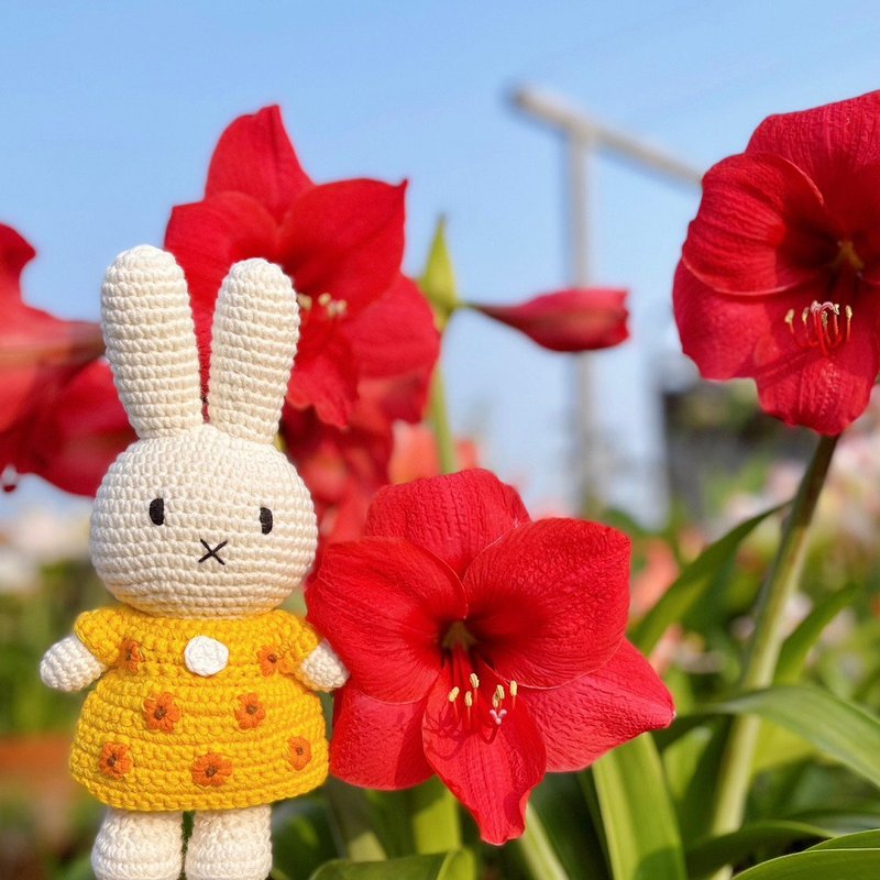 荷兰 Just Dutch | Miffy 米飞兔 编织娃娃和她的梵谷向日葵洋装 - 玩偶/公仔 - 棉．麻 黄色