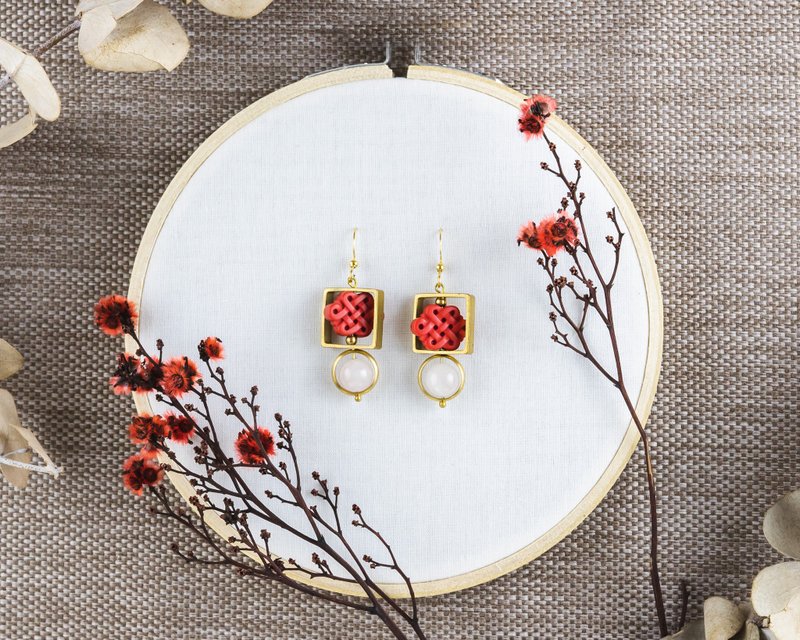 七夕-翻篇耳坠子 - 耳环/耳夹 - 半宝石 红色