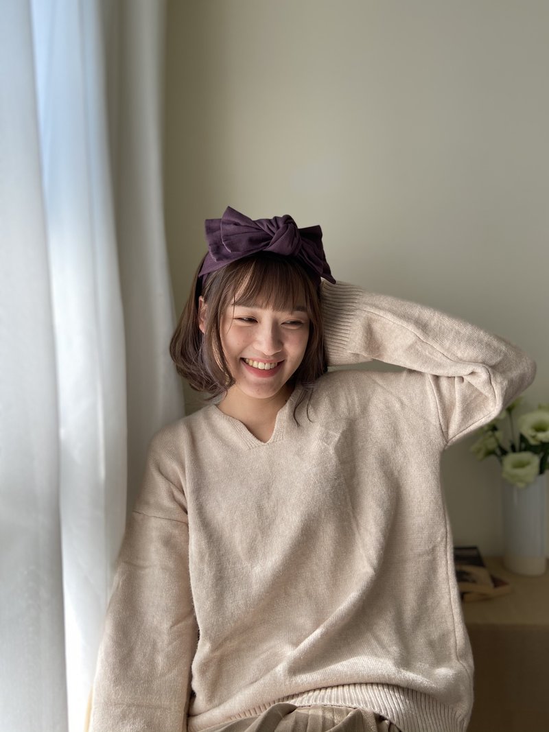 紫罗兰 深紫 双层大蝴蝶扭结发带 ggoomstudio - 发带/发箍 - 棉．麻 紫色