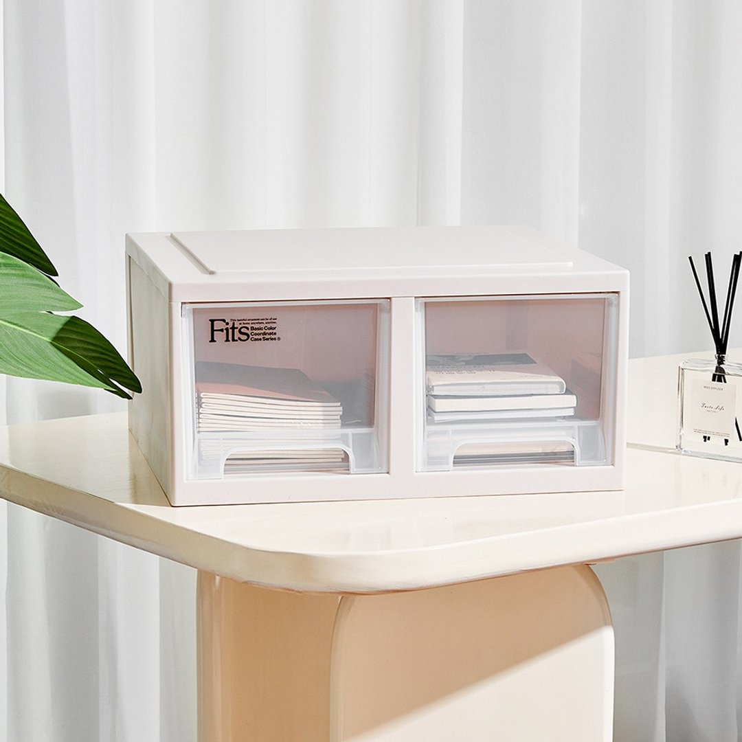 日本天马 Fits 45面宽单层抽屉收纳箱(双抽)-2入 - 收纳用品 - 塑料 白色