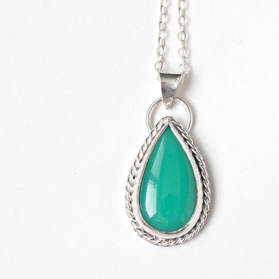 绿玉髓 (澳洲玉) 纯银墬子 Chrysoprase silver pendant - 项链 - 宝石 绿色