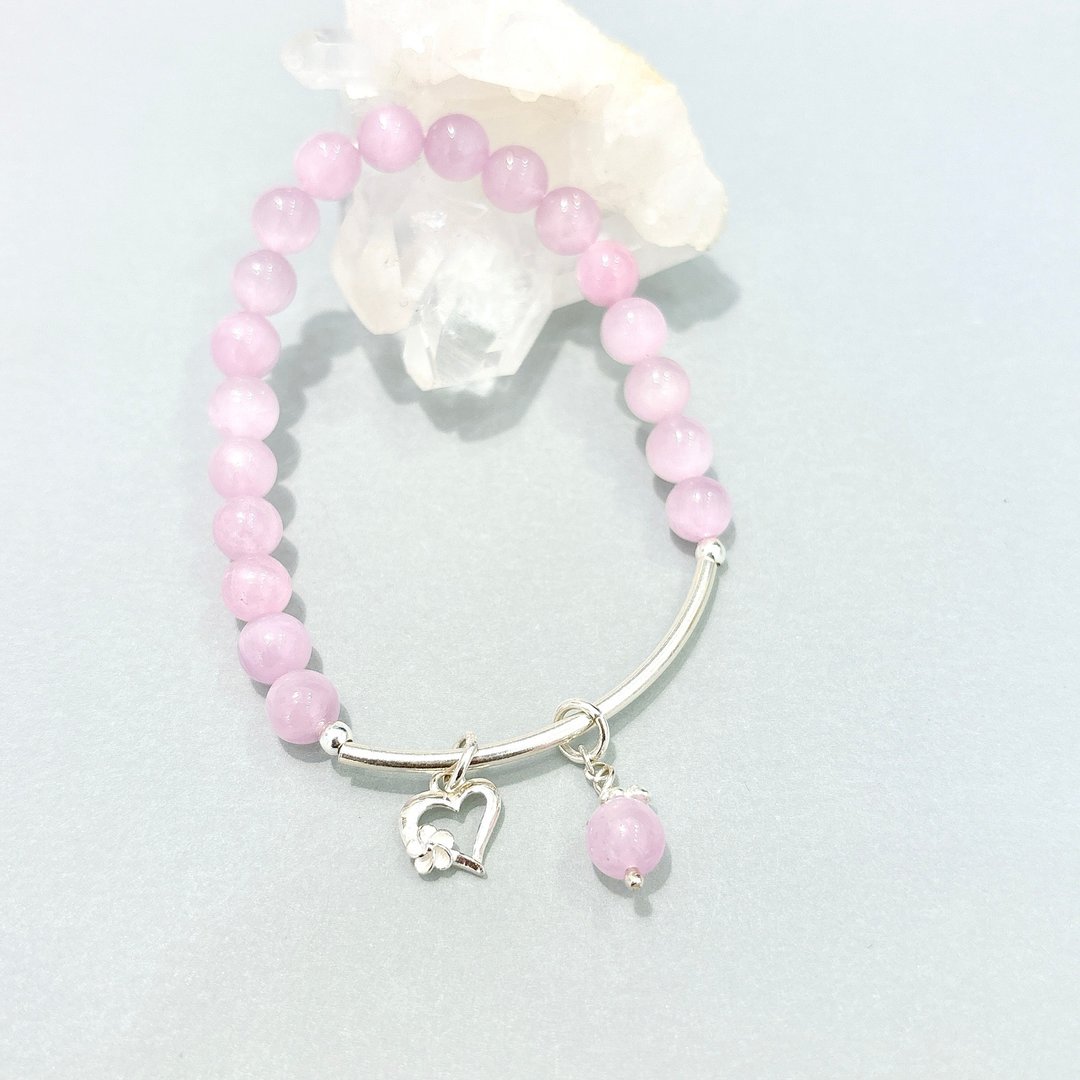Ops Kunzite silver bracelet - 猫眼/紫锂辉石/手工/纯银/限定 - 手链/手环 - 半宝石 粉红色