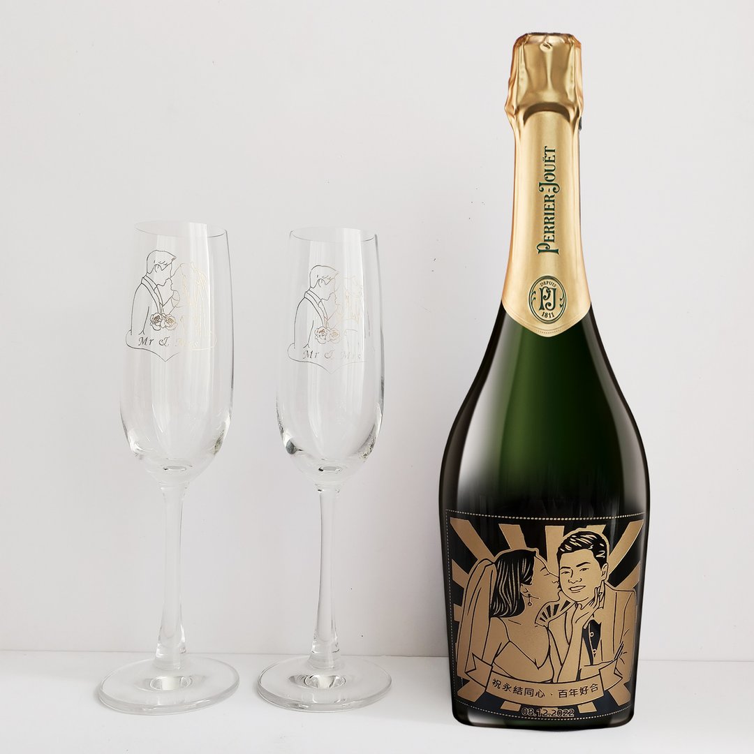 Perrier Jouet香槟套装酒 结婚礼物 订制纪念日礼物 定制化婚礼酒 - 酒类 - 玻璃 