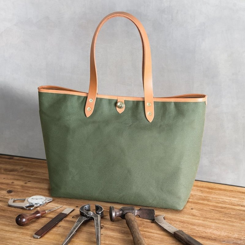 日本制【Takumics】石蜡帆布包 托特包 手提包 肩背包 驼色植鞣革 - 公文包/医生包 - 棉．麻 绿色