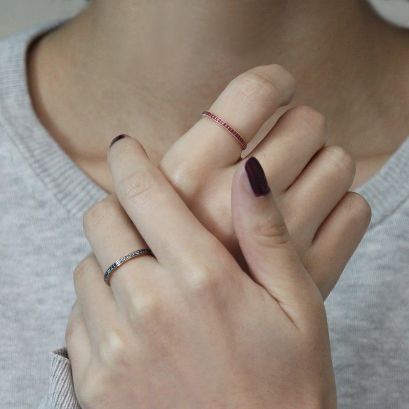 红宝石18K极细永恒线戒 - 戒指 - 宝石 红色