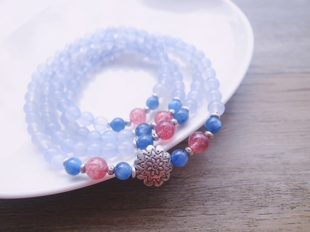 ORLI Jewelry 冰种蓝玉髓108颗念珠 多圈手链  天然石 天然水晶 - 手链/手环 - 宝石 蓝色