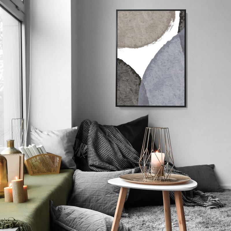 几何圆 • 棕黑 - 棕黑灰圆形堆叠画/莫兰迪极简挂画/办公室摆设 - 海报/装饰画/版画 - 棉．麻 多色