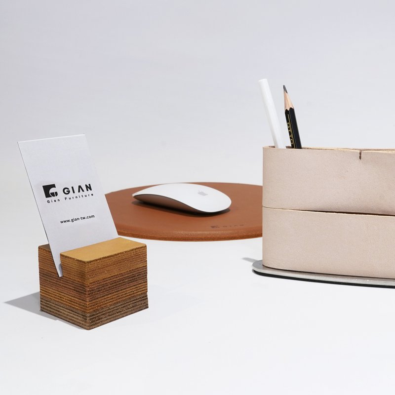 皮革三件组合|Bond笔架、Cube名片架、皮革鼠标垫 - 笔筒/笔座 - 真皮 多色