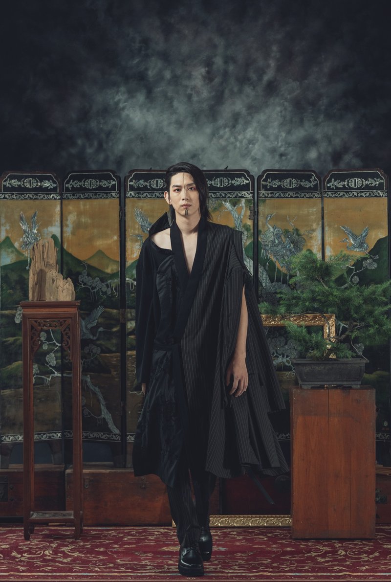 形象款-解构拼接长外套(201J05) - 男装外套 - 羊毛 黑色