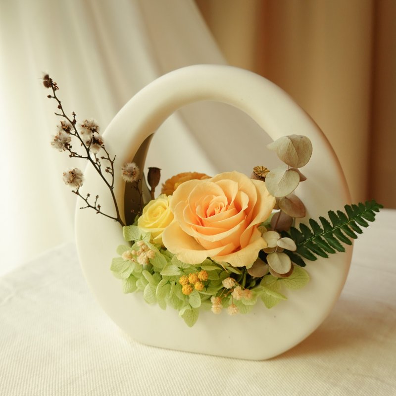 永生花特色O型小提篮-南瓜橘 - 干燥花/捧花 - 植物．花 橘色