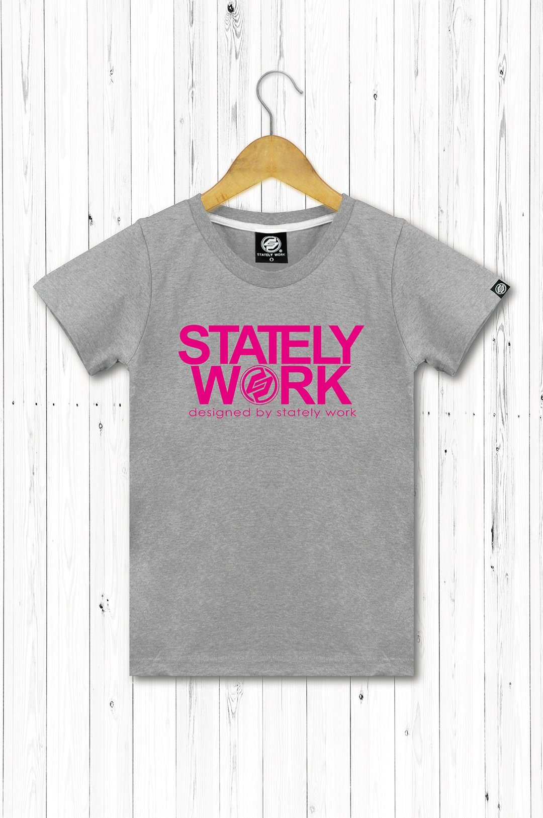 statelywork-LOGO文字T-女短T恤 黑灰白三色 - 女装上衣 - 棉 灰色