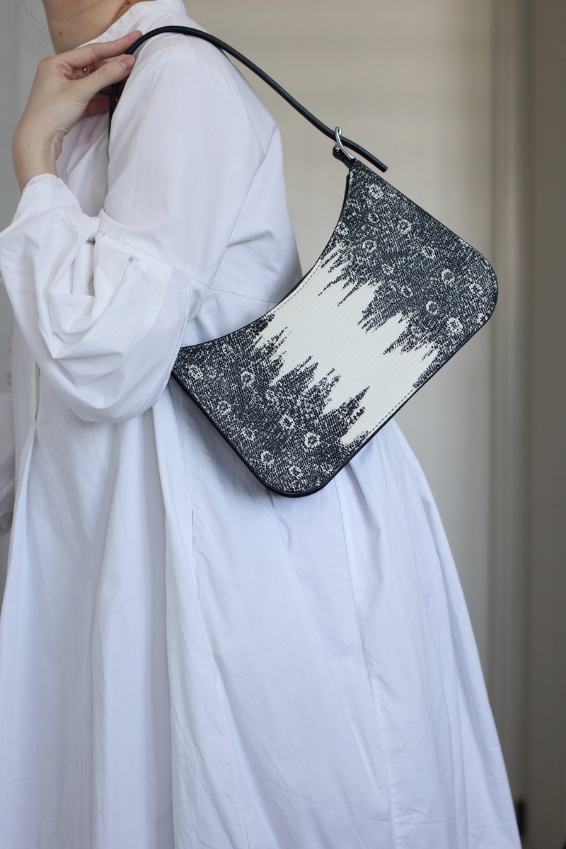 手工手缝经典蜥蜴压纹牛皮真皮背包手袋 - 手提包/手提袋 - 真皮 黑色