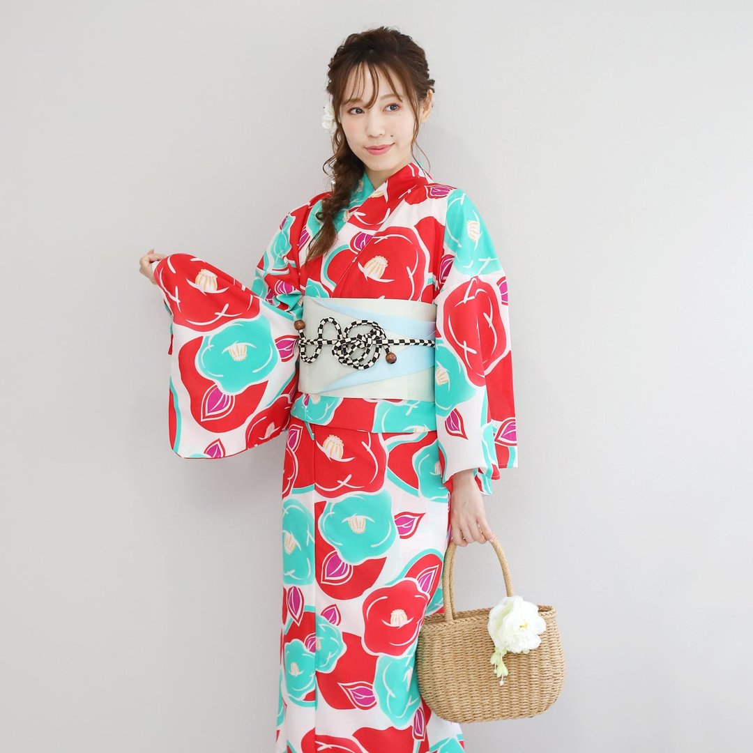 日本 和服 聚酯纤维 梭织 女性 浴衣 腰封 2件组 F x81-102b - 其他 - 其他人造纤维 红色