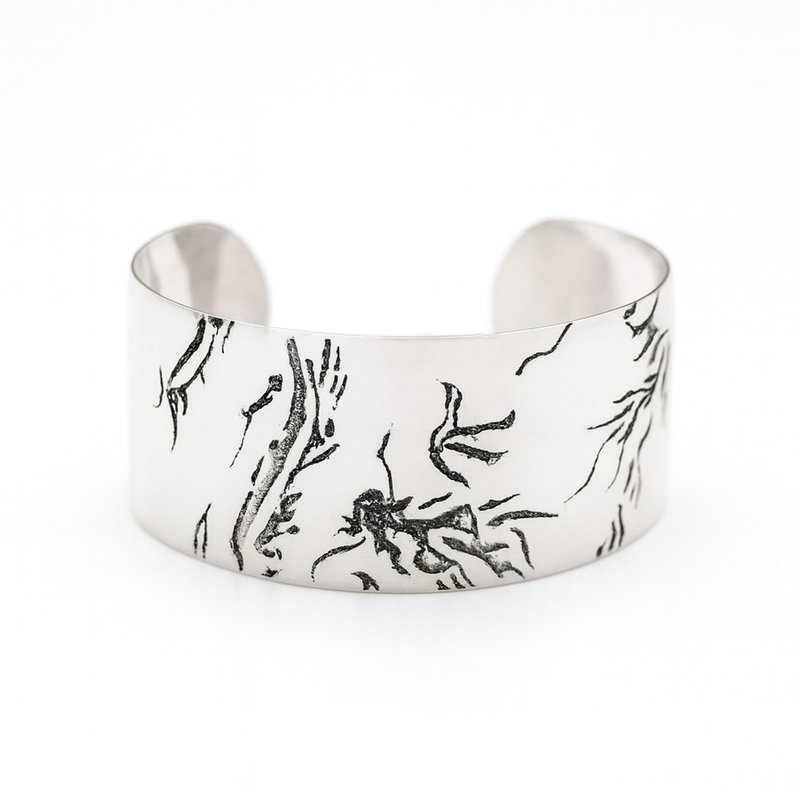 龙生肖蚀刻图案纯银手环(宽版) 长辈送礼首选 - 手链/手环 - 纯银 银色
