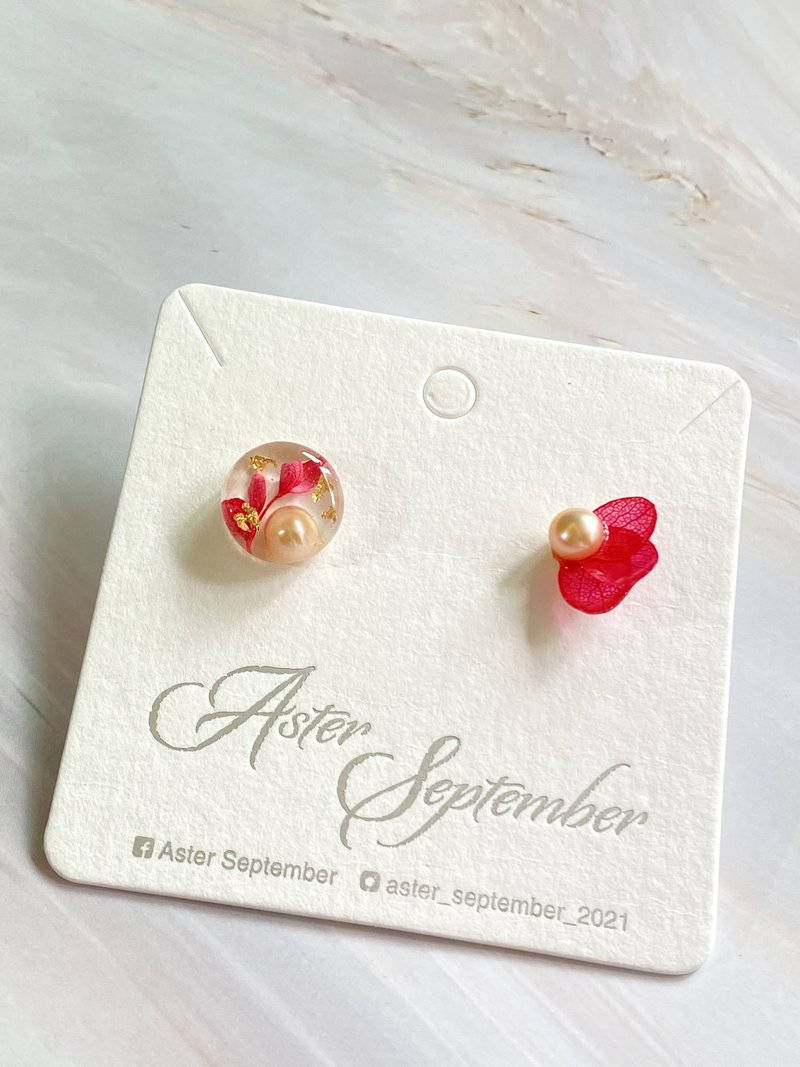 绣球花 淡水珍珠 925纯银镀18K金耳针 可改树脂耳夹 - 耳环/耳夹 - 植物．花 粉红色