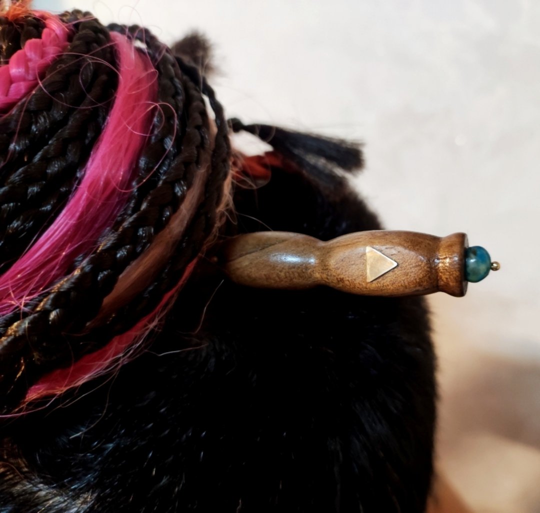 木制手工发棒和 18k 金和 neyshabour 绿松石 - 发饰 - 木头 